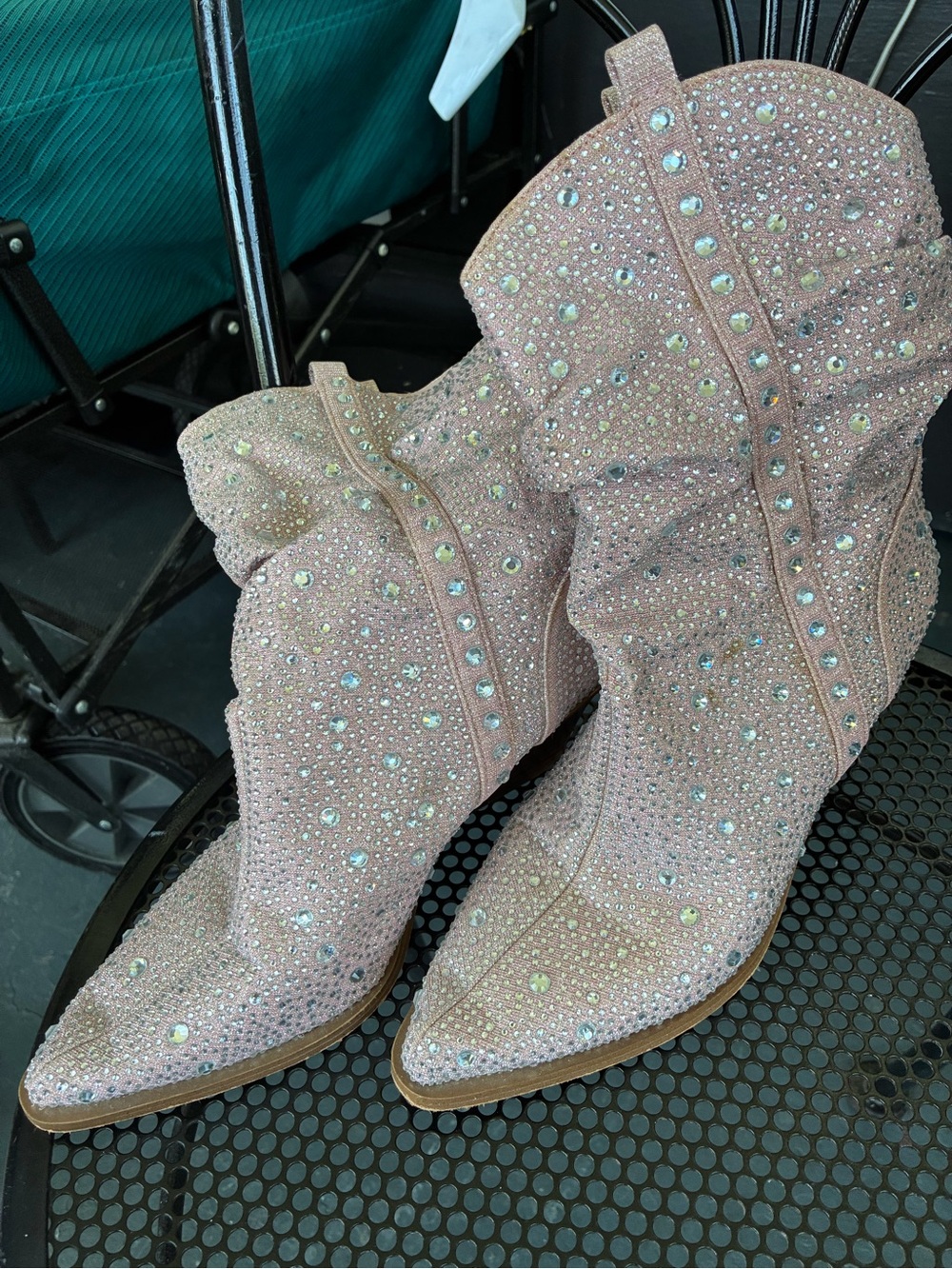 Jessica Simpson Pink Crystal Studded Western Heeled Boots